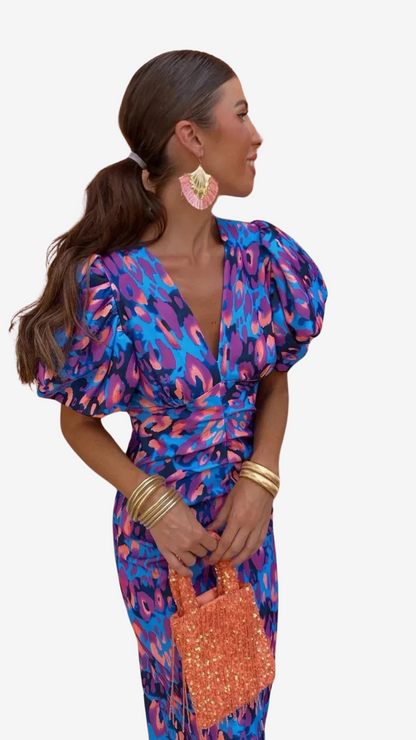 Ella™ | Geplooide jurk met kleur