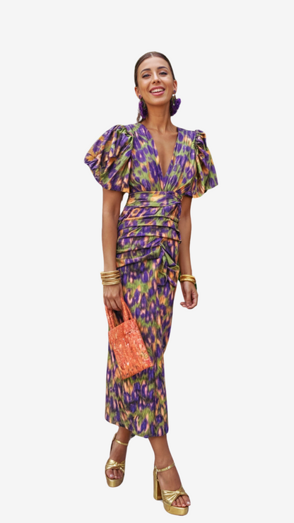 Ella™ | Geplooide jurk met kleur