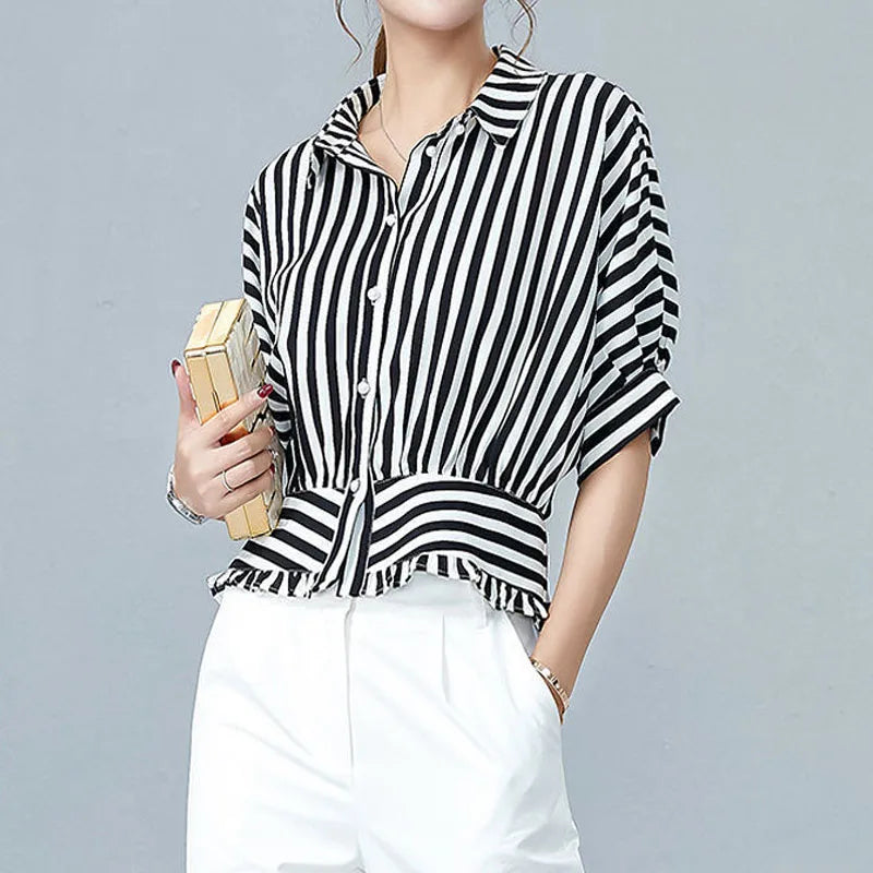 Noémie | Gestreepte blouse met tailleplooi voor dames