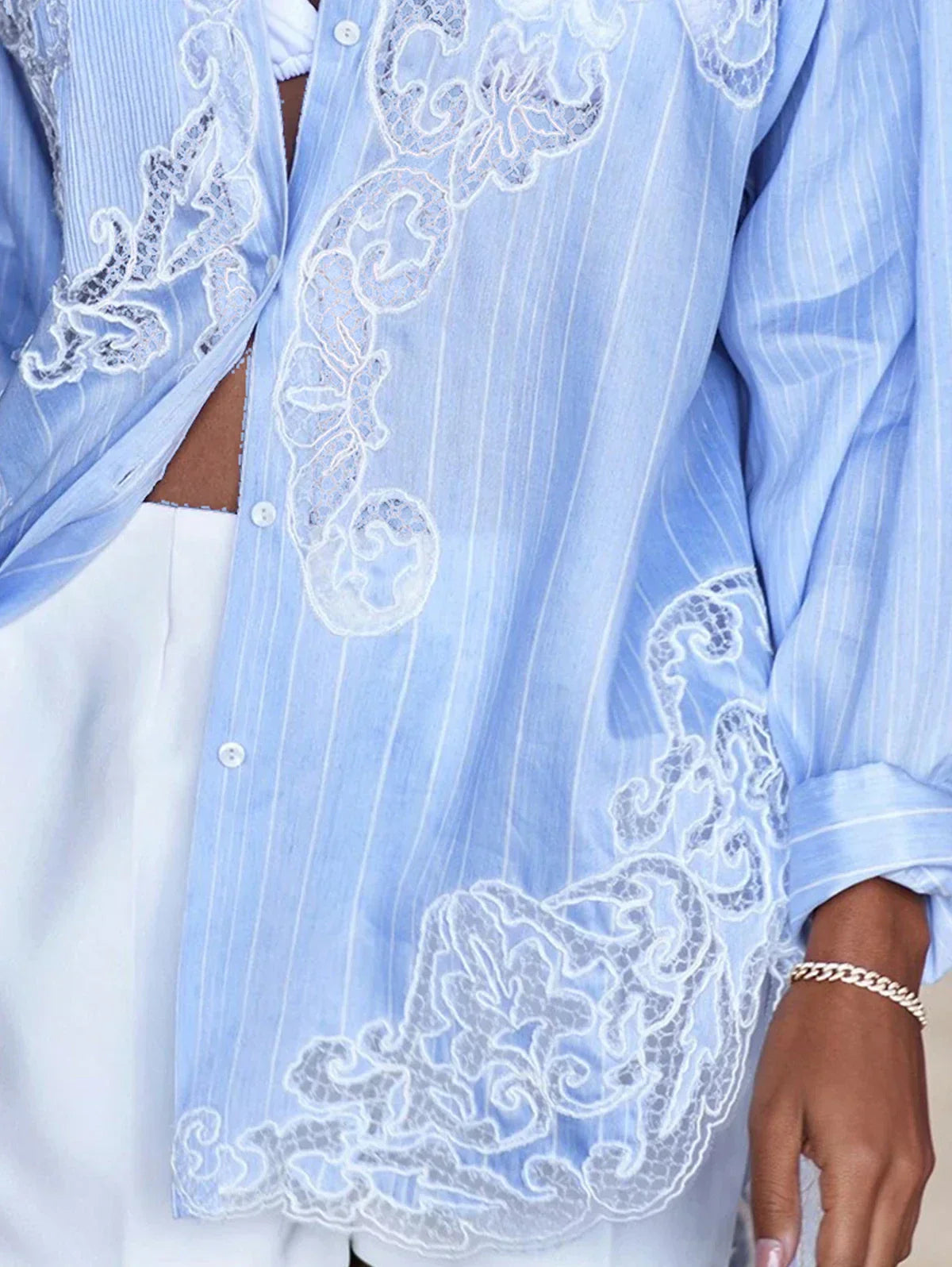 Icah – Blouse met Strepen en Kantdetail voor Dames