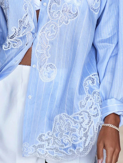 Icah – Blouse met Strepen en Kantdetail voor Dames