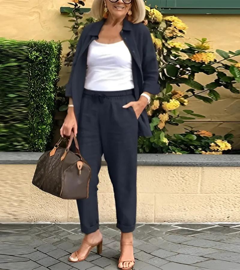 Martina - Set van linnen en katoenen overhemd en broek