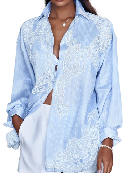 Icah – Blouse met Strepen en Kantdetail voor Dames