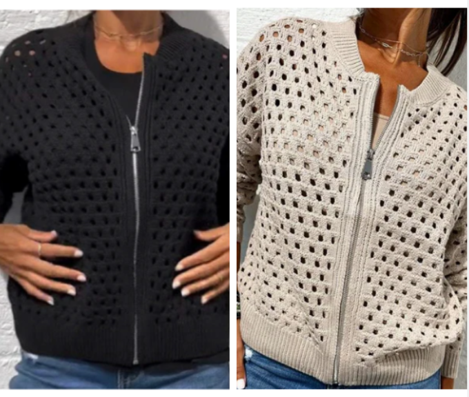 Casual damesvest met rits en hol design