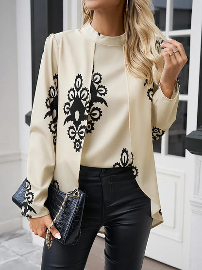 Dedra - Elegante top met lange mouwen en bedrukte kraag