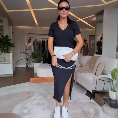 Elegante V-hals top en rokset