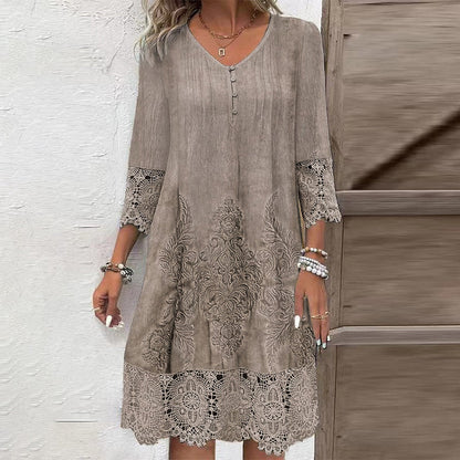 Elegante kanten jurk met halve mouwen en V-hals voor dames