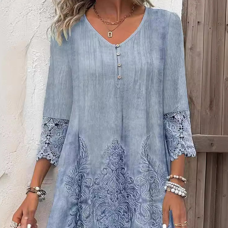 Elegante kanten jurk met halve mouwen en V-hals voor dames