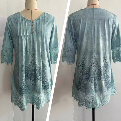 Elegante kanten jurk met halve mouwen en V-hals voor dames