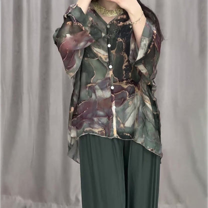 Casual V-hals bedrukt driedelig pak💕