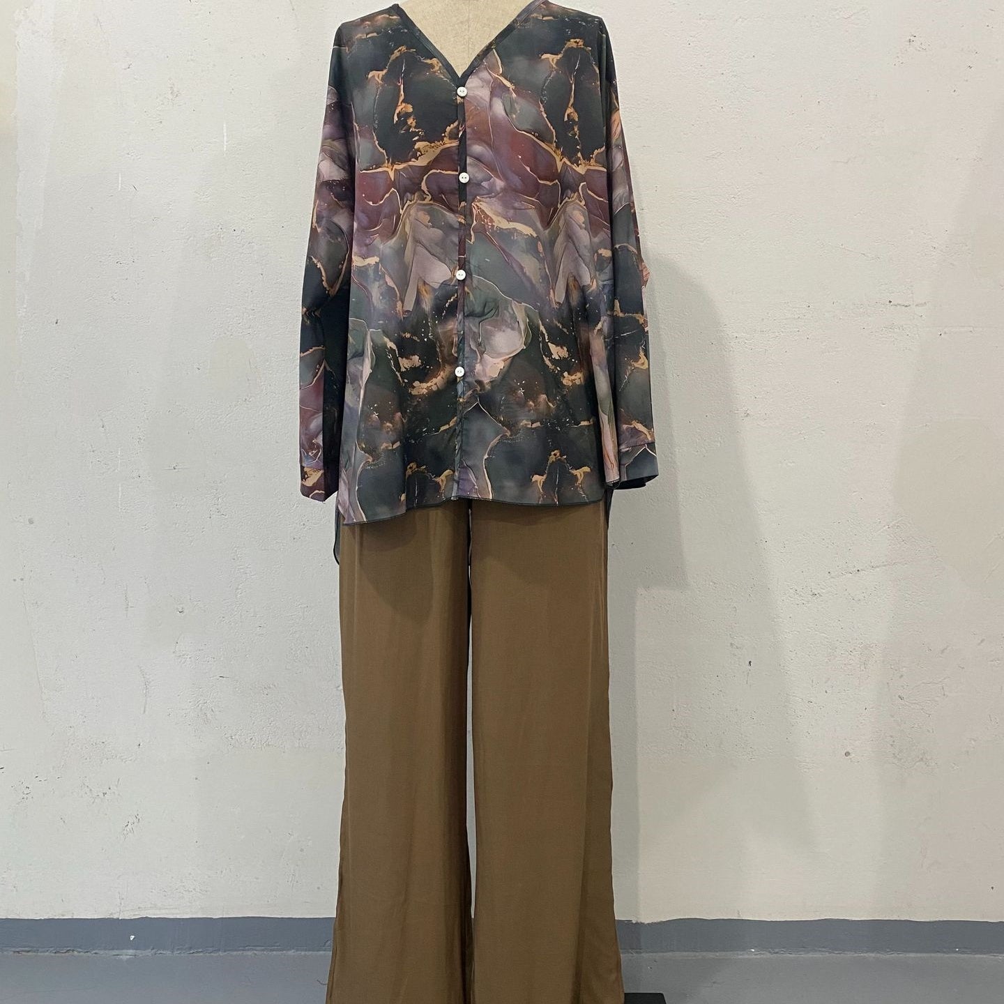 Casual V-hals bedrukt driedelig pak💕