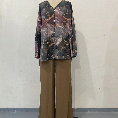 Casual V-hals bedrukt driedelig pak💕