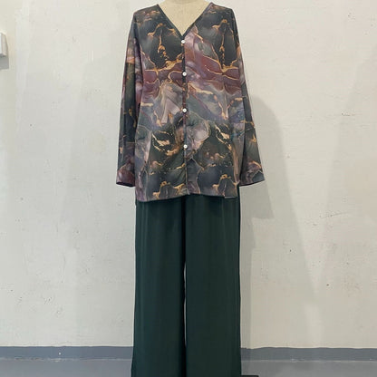 Casual V-hals bedrukt driedelig pak💕