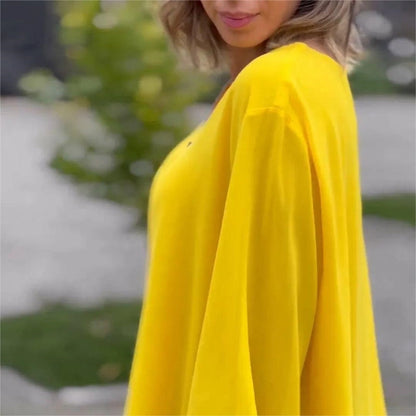 🔥Nieuwe collectie Hot Sale 🔥Zachte tops met dubbele laag V-hals, ritssluiting en 3/4 mouwen