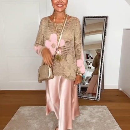 Dames zomerse gebreide pullovertop met uitgesneden zoom