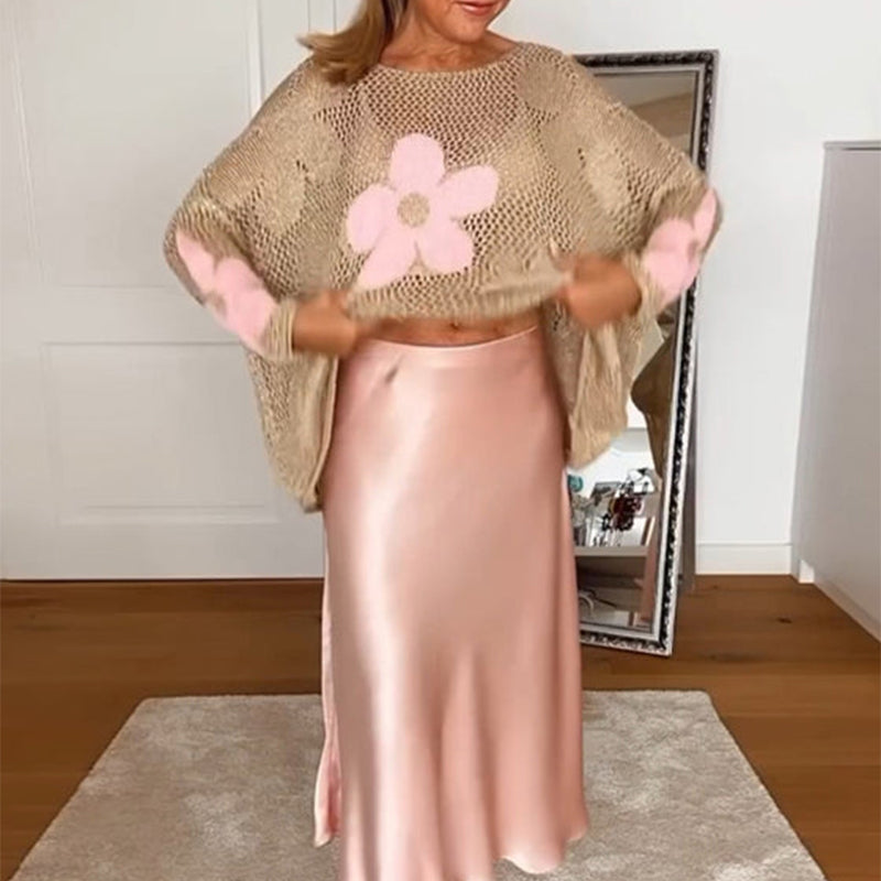 Dames zomerse gebreide pullovertop met uitgesneden zoom