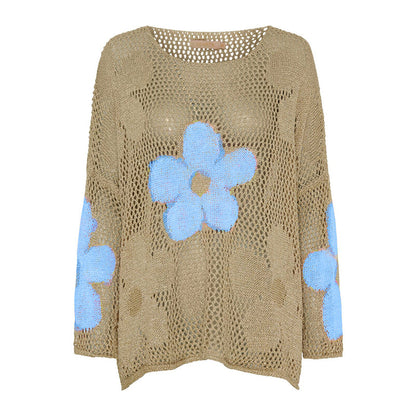 Dames zomerse gebreide pullovertop met uitgesneden zoom