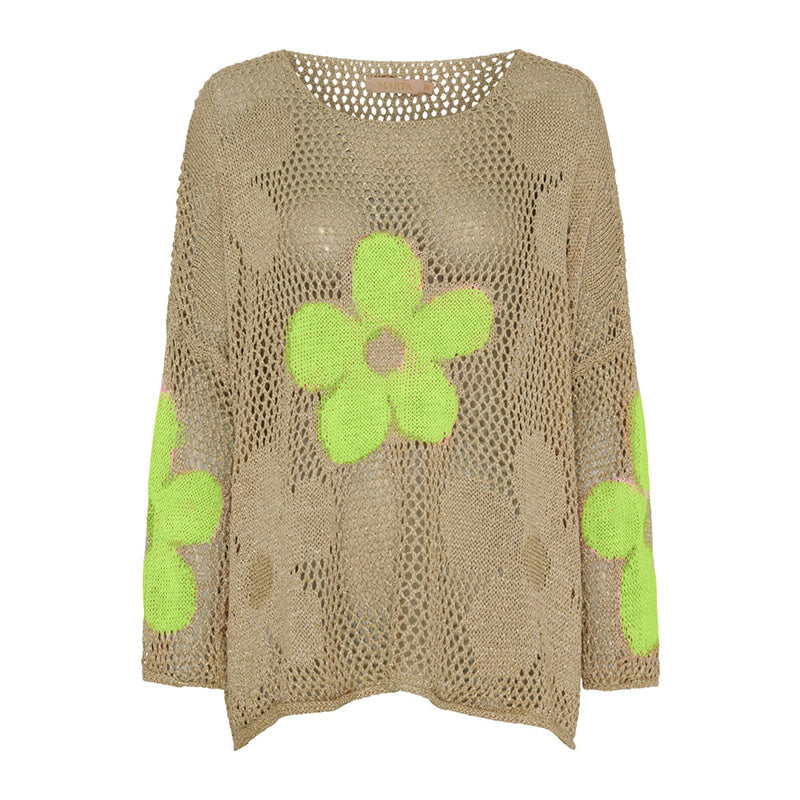 Dames zomerse gebreide pullovertop met uitgesneden zoom