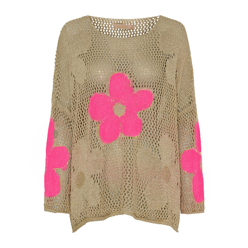 Dames zomerse gebreide pullovertop met uitgesneden zoom