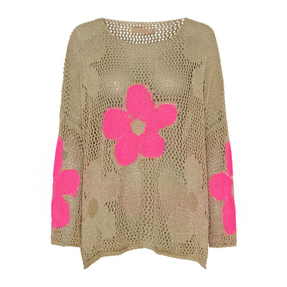 Dames zomerse gebreide pullovertop met uitgesneden zoom