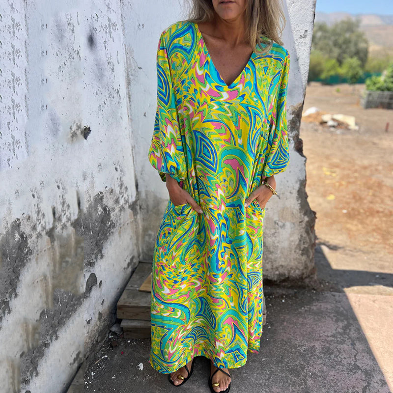 Lowri – Stijlvolle maxi-jurk met V-hals en zakken