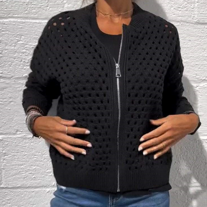 Casual damesvest met rits en hol design