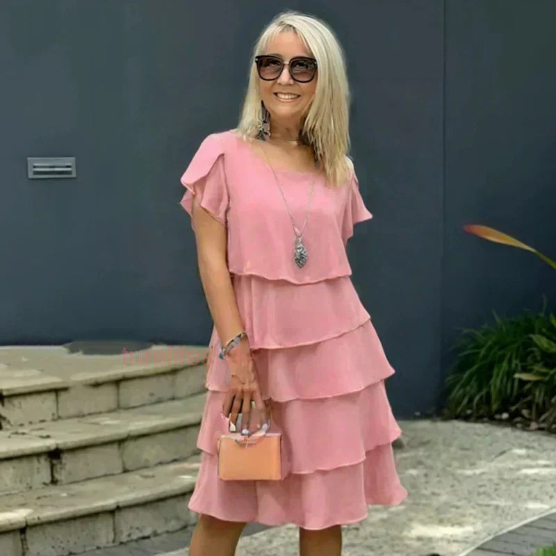 Casual geplooide golvende jurk voor dames