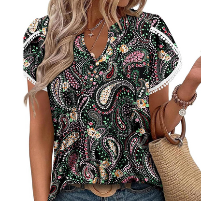 Bedrukte tuniektop met korte mouwen voor dames