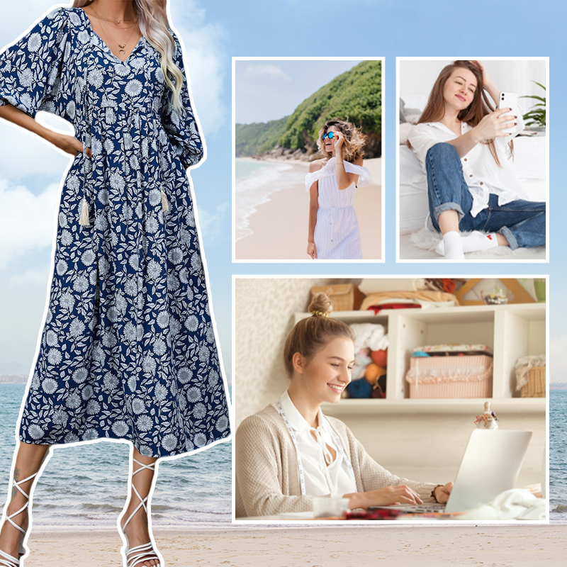 Elegante lange jurk met V-hals en bloemenprint voor dames