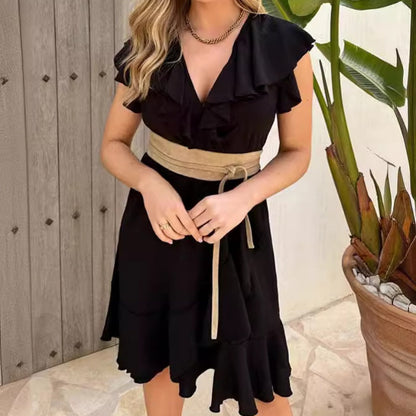 Elegante jurk met V-hals en ruches voor dames