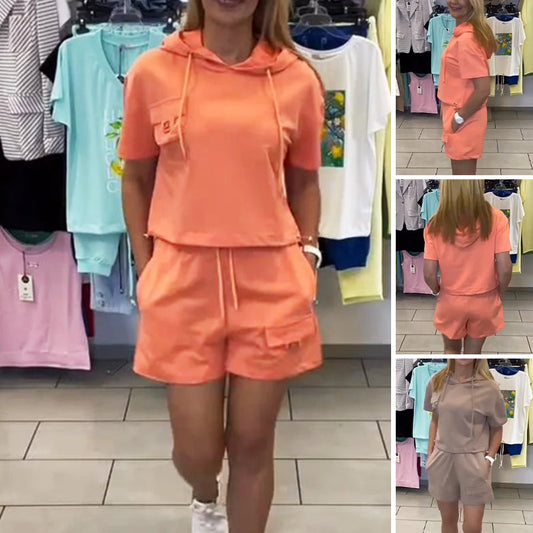 Damesset met korte mouwen, hoodie en broek