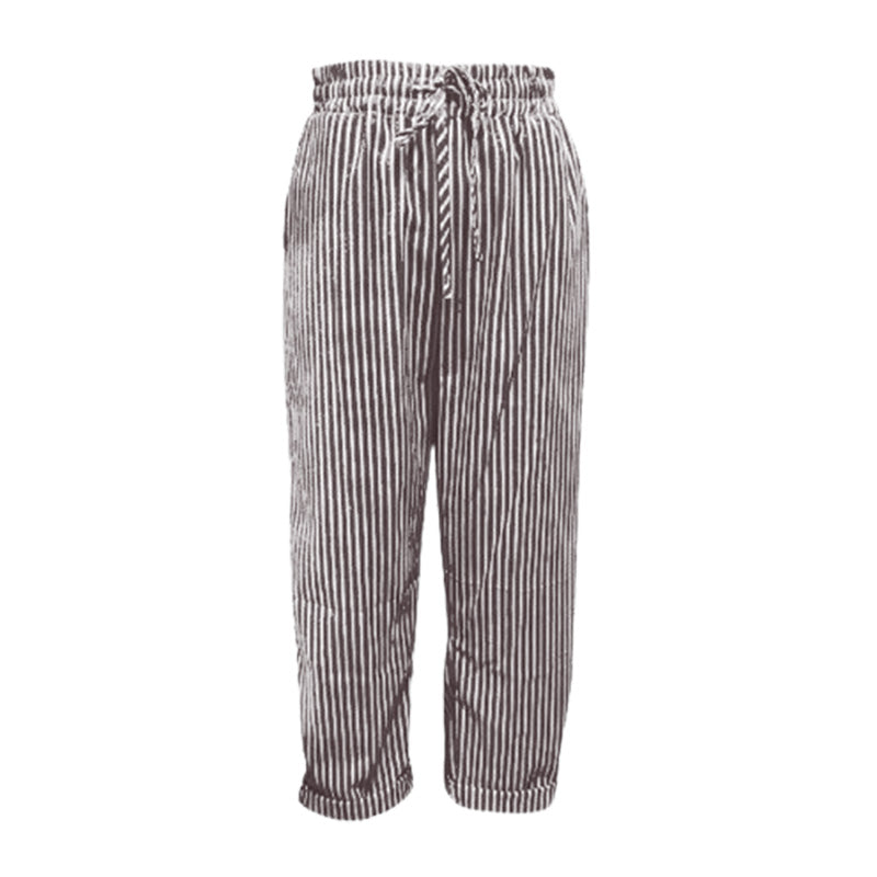 Gestreepte damesbroek van linnen en katoen