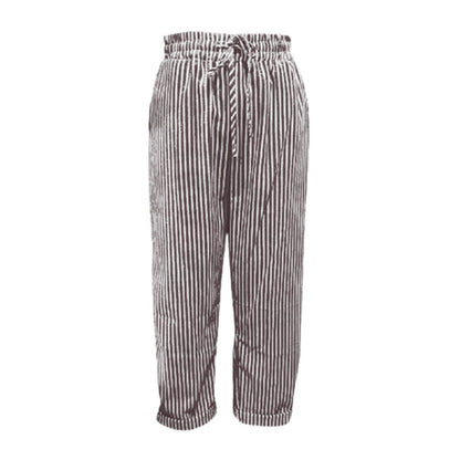 Gestreepte damesbroek van linnen en katoen