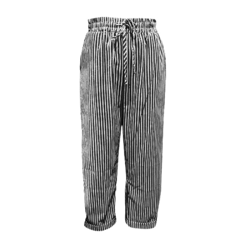 Gestreepte damesbroek van linnen en katoen