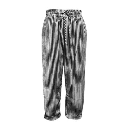 Gestreepte damesbroek van linnen en katoen