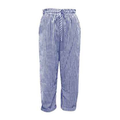 Gestreepte damesbroek van linnen en katoen